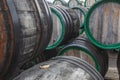 Barrels of wine on open sun Royalty Free Stock Photo