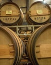 Barrels of wine in winery cellar Royalty Free Stock Photo