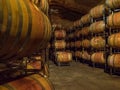 Barrels of wine in winery cellar Royalty Free Stock Photo