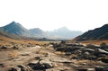 barren dry desert landscape. transparent background. Desert landscape. rocky alien planet. Mars surface.