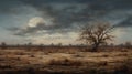 Barren Landscape With Birds: A Dark And Spooky Photorealistic Painting
