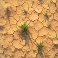 Barren landscape dried, cracked soil under scorching summer sun