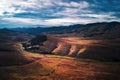 Barren landscape of Zlatibor mountain hill slopes in autumn sunset Royalty Free Stock Photo