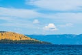 Barren shoreline with mountain view on Flathead Lake Montana