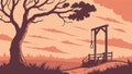 Barren Tree and Gallows, Desolate Landscape, vector design Generative AI Royalty Free Stock Photo
