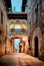 Barri Gothic Quarter and Bridge of Sighs in Barcelona, Catalonia Royalty Free Stock Photo