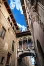 Barri Gothic Quarter and Bridge of Sighs in Barcelona, Catalonia, Spain Royalty Free Stock Photo