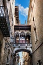 Barri Gothic Quarter and Bridge of Sighs in Barcelona, Catalonia, Spain Royalty Free Stock Photo