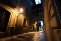 Barri Gothic Quarter and Bridge of Sighs at night in Barcelona, Royalty Free Stock Photo