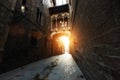 Barri Gothic Quarter and Bridge of Sighs during sunrise in Barcelona, Catalonia, Spain Royalty Free Stock Photo
