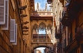 Barri Gotic Quarter in Barcelona, Spain. Antique Bridge Royalty Free Stock Photo