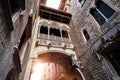 Barri Gotic Quarter in Barcelona, Spain. Antique Bridge Royalty Free Stock Photo