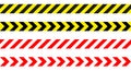 Barricade tape caution warning stripes - red white and black yellow diagonal striped repeatable seamless illustration Royalty Free Stock Photo