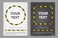 Barricade tape posters set. Duct tape background. Warning banner template. Vector design. Abstract minimal style.