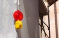 Barricade and Warning Light Closeup . Red street light for work