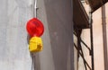 Barricade and Warning Light Closeup . Red street light for work Royalty Free Stock Photo