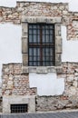 Barricaded Window in an Old Building with exposed brick In Budapest, Hungary Royalty Free Stock Photo