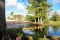 Barricades, metal retaining wall & boom in water Royalty Free Stock Photo