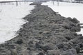 The barrier against landslides, sea water erodes the ground, a long way of rocks.