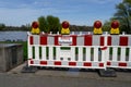 Barrier beacon with warning lamp and inscription \