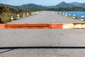 The barrier close the road. loses the passage for cars. Traffic forbidden road sign on a main road. Protected area, entrance is pr Royalty Free Stock Photo