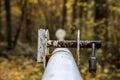 Barrier in the forest with a rusted lock Royalty Free Stock Photo