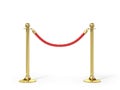 Barrier rope isolated on white. Gold fence. Luxury, VIP concept. Equipment for events. 3d illustration