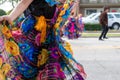 Barrington, IL/USA - 10-05-2019: Closeup of colorful traditional latino folk dancers dress in a parade