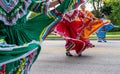 Barrington, IL/USA - 10-05-2019: Young latino women in beautiful colorful traditional costumes dancing in a parade