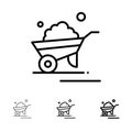 Barrow, Garden, Trolley, Truck, Wheelbarrow Bold and thin black line icon set