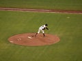 Barry Zito throwing a pitch with ball in mid air Royalty Free Stock Photo
