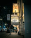 Barrymore Theatre signs at night, Manhattan, New York