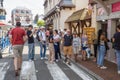 Bars, cafes, restauarants, shops on the streets of Etretat in Normandy