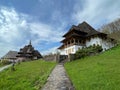 Barsana, Maramures, May the 1st, 2021: The view of Barsana Monastery courtyard