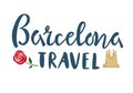 Barselona travel lettering with Cathedral and rose template, banner, sticker on isolated background. Vector illustration