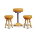 Barstool on metal stand, wooden chairs with footrests