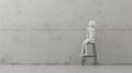 Barstool Solitude: White Stick Figure Finds Tranquility Amidst Concrete