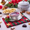 Barszcz beetroot soup with small pierogi Royalty Free Stock Photo