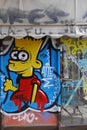 Bart simpson graffiti abandoned storefront Royalty Free Stock Photo