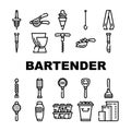 Bartender Accessory Collection Icons Set Vector