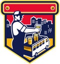Bartender Beer City Van Crest Retro Royalty Free Stock Photo