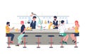 Bartender characters pouring beer, making alcohol cocktail for pub, bar, club customers, vector flat illustration Royalty Free Stock Photo