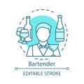 Bartender concept icon. Barman, barkeeper idea thin line illustration. Restaurant, bar staff. Catering business. Wine Royalty Free Stock Photo