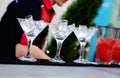 Bartender cooling glasses for cocktail