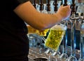 Bartender dispensing a tankard of draught beer