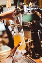 Bartender filling beer from tap at bar Royalty Free Stock Photo