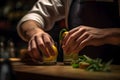 A bartender garnishing a cocktail with precision, adding the final touches of zest, herbs, or fruit to enhance the drink's