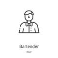 bartender icon vector from beer collection. Thin line bartender outline icon vector illustration. Linear symbol for use on web and