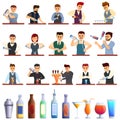 Bartender icons set, cartoon style