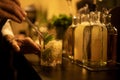 Bartender making an alcoholic drink with mint behind the bar Royalty Free Stock Photo